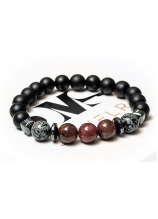 Shungite, obsidian, garnet, hematite bracelet for men or women, emotional1 photo