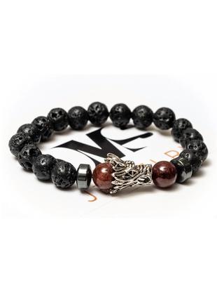Lava stone, garnet, hematite bracelet for men or women, red dragon