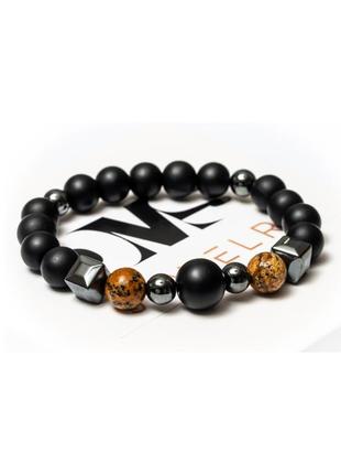 Shungite, landscape jasper, hematite bracelet for men or women, big stone & yelow