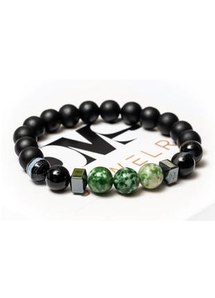 Shungite, agate, hematite bracelet for men or women, black and green agate1 photo