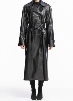 Black eco-leather raincoat
