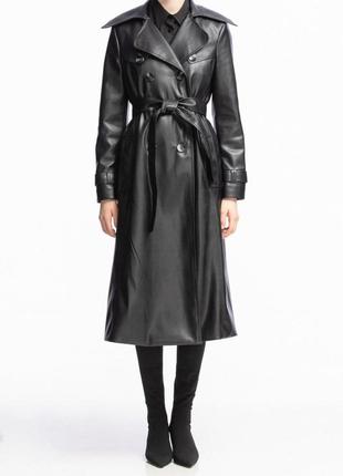 Black eco-leather raincoat with a vent1 photo