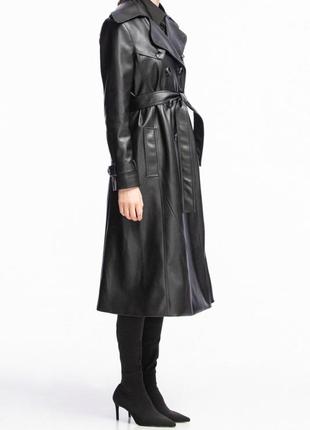 Black eco-leather raincoat with a vent2 photo