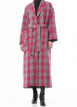 Coat with large grey-pink houndstooth print 500202 a LOT2 photo