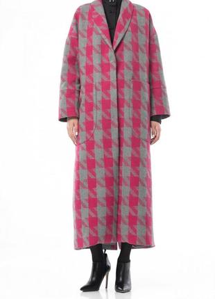 Coat with large grey-pink houndstooth print 500202 a LOT3 photo