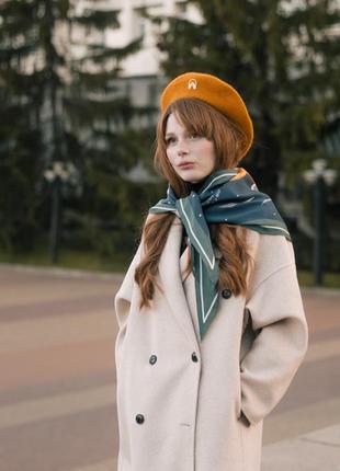Mustard woolen beret with gold decor4 photo