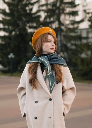 Mustard woolen beret with gold decor6 photo