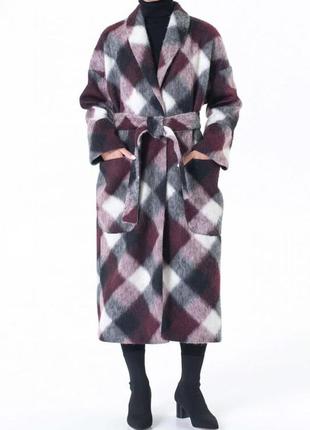 Winter pile burgundy coat in rhombuses 500246 aLOT