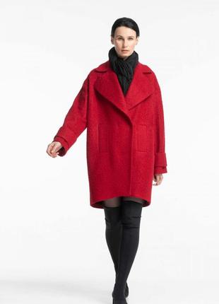 Red bouclé cocoon coat above the knee 500168 aLOT1 photo