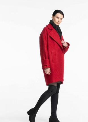 Red bouclé cocoon coat above the knee 500168 aLOT2 photo