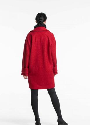 Red bouclé cocoon coat above the knee 500168 aLOT3 photo
