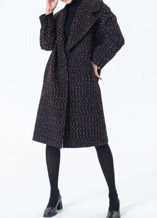 Black bouclé coat with colored thread 500286 aLOT