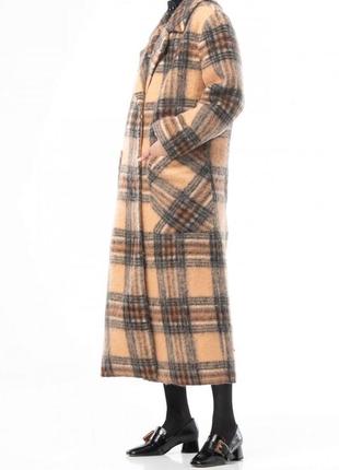 Beige-brown plaid woolen coat 500209 aLOT2 photo