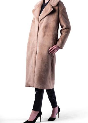 Long beige eco fur coat 500224 aLOT