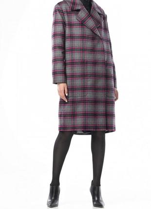 Woolen gray coat with black and pink plaid  500211 aLOT