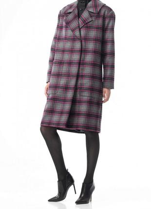 Woolen gray coat with black and pink plaid  500211 aLOT2 photo
