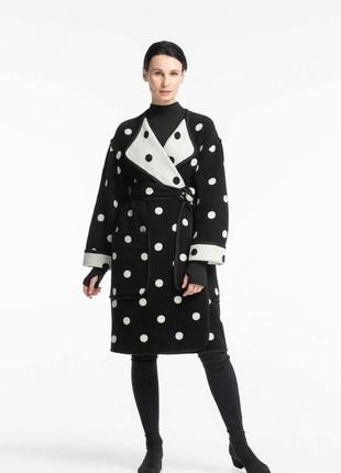 Black double-breasted polka dot coat 500182 aLOT