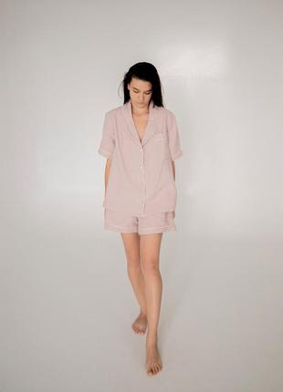 Linen classic women's summer pajama set1 photo