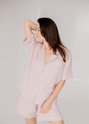 Linen classic women's summer pajama set2 photo