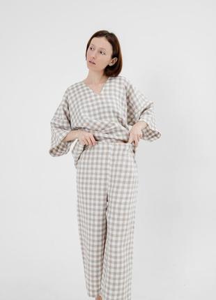 Linen two piece set - top with culottes striped or checkered5 photo