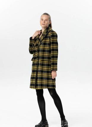Double-breasted yellow plaid coat to the knee 500342 aLOT2 photo