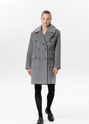Gray double-breasted coat with a massive collar 500347 aLOT