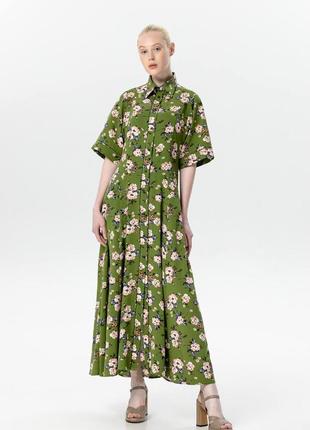 Long green dress with a floral print 100533 aLOT