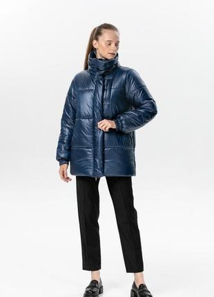A short dark blue jacket with a stand-up collar 500345 aLOT