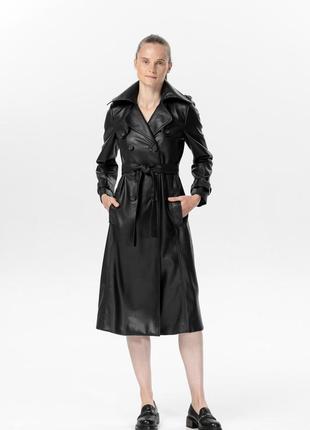 Black eco-leather trench with a slit 500119/1 aLOT