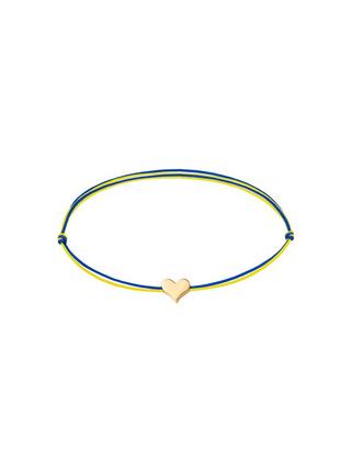 BRACELET WITH A BLUE-YELLOW THREAD AND A GOLD PLATED HEART