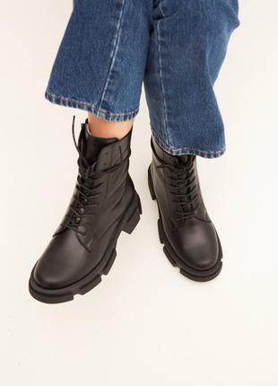 Black leather combat boots with ruble sole2 photo