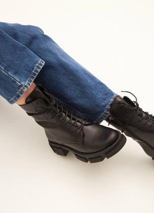 Black leather combat boots with ruble sole4 photo