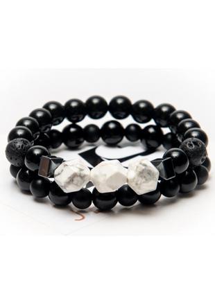 Agate, Shungite, Hematite, Lava, Cacholong Double Bracelet