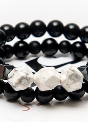 Agate, Shungite, Hematite, Lava, Cacholong Double Bracelet2 photo