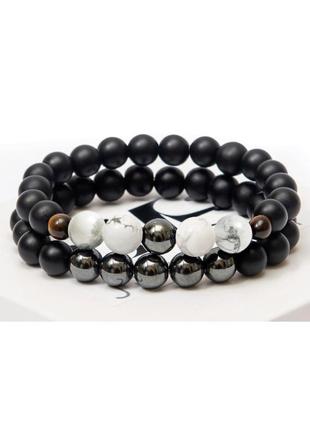 Tigers Eye, Shungite, Hematite, Cacholong Double Bracelet
