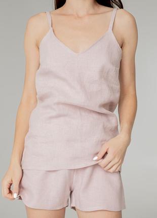Linen pajamas suit - a top with a v-neck and shorts4 photo