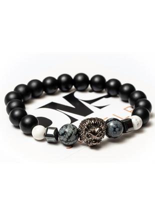 Shungite, Hematite, Cacholong, Obsidian Bracelet for Men, BRAVE LION