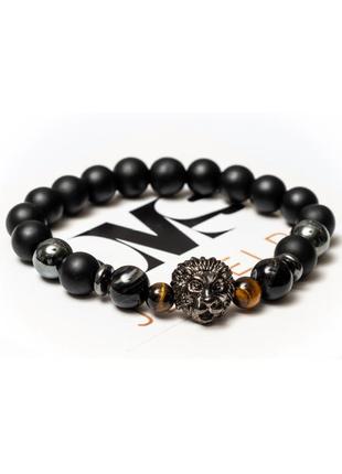 Shungite, Hematite, Agate, Tigers Eye Bracelet for Men, FEARLESS LION