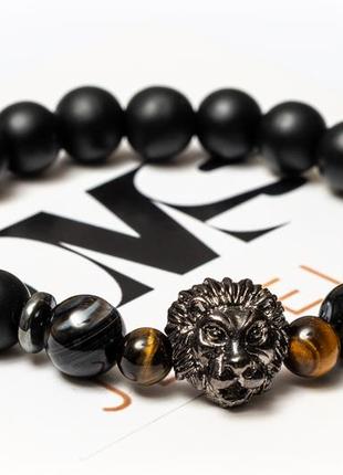 Shungite, Hematite, Agate, Tigers Eye Bracelet for Men, FEARLESS LION2 photo