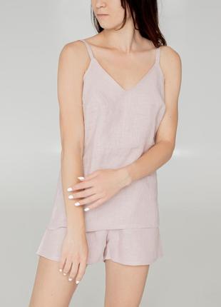 Linen pajamas suit - a top with a v-neck and shorts3 photo