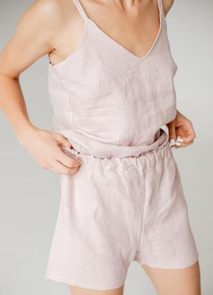 Linen pajamas suit - a top with a v-neck and shorts5 photo