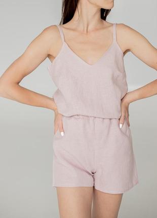 Linen pajamas suit - a top with a v-neck and shorts2 photo