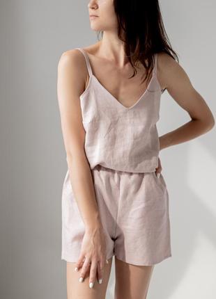 Linen pajamas suit - a top with a v-neck and shorts