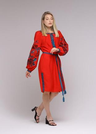 Tunic dress "Solomiia" red2 photo