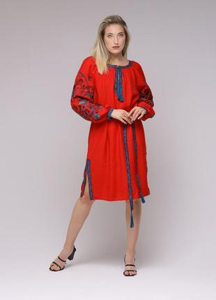 Tunic dress "Solomiia" red1 photo