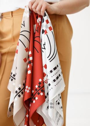 Scarf "Oh, there is a red viburnum in the meadow" Color: white Size: 70*70 cm5 photo