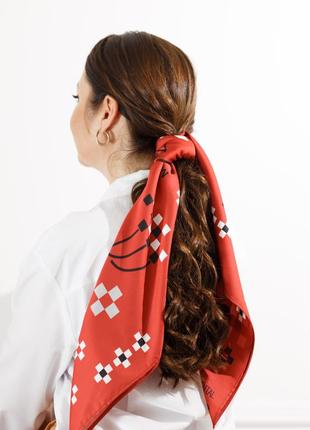 Scarf: "Oh, there is a red viburnum in the meadow" Color: red, white, camel Size: 85*856 photo