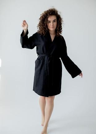 Women's short linen bathrobe1 photo