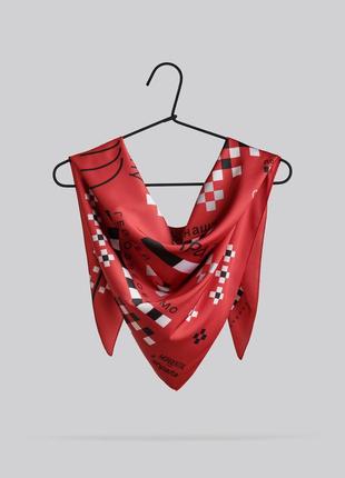 Scarf: "Oh, there is a red viburnum in the meadow" Color: red, white, camel Size: 57*57