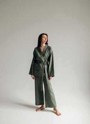 Linen women's kimono suit set with pants1 photo